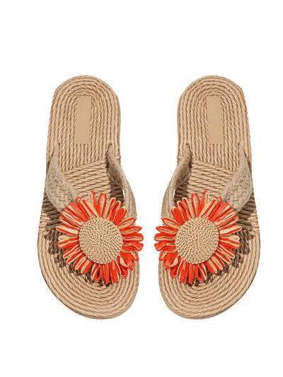 Floral Linen Flip Flop Sandals