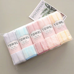Thick Coral Fleece Towels - Striped Face Towels Set of 5