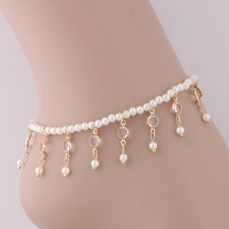 Pearl Beaded Tassel Anklet