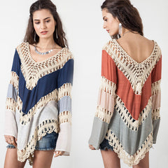 Women's Loose Bohemian Beach Colorful Cover-Up Top