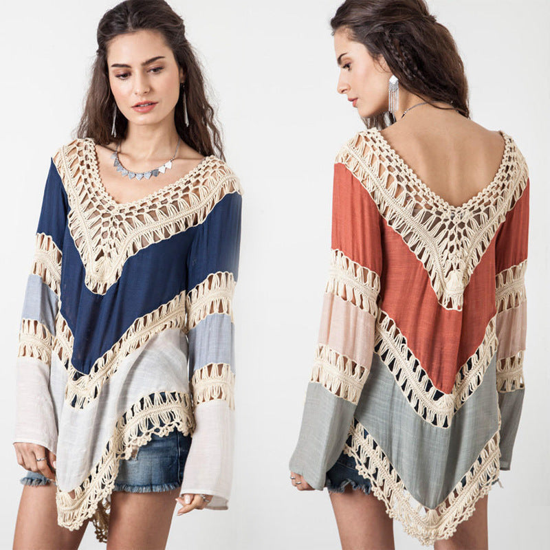 Women's Loose Bohemian Beach Colorful Cover-Up Top